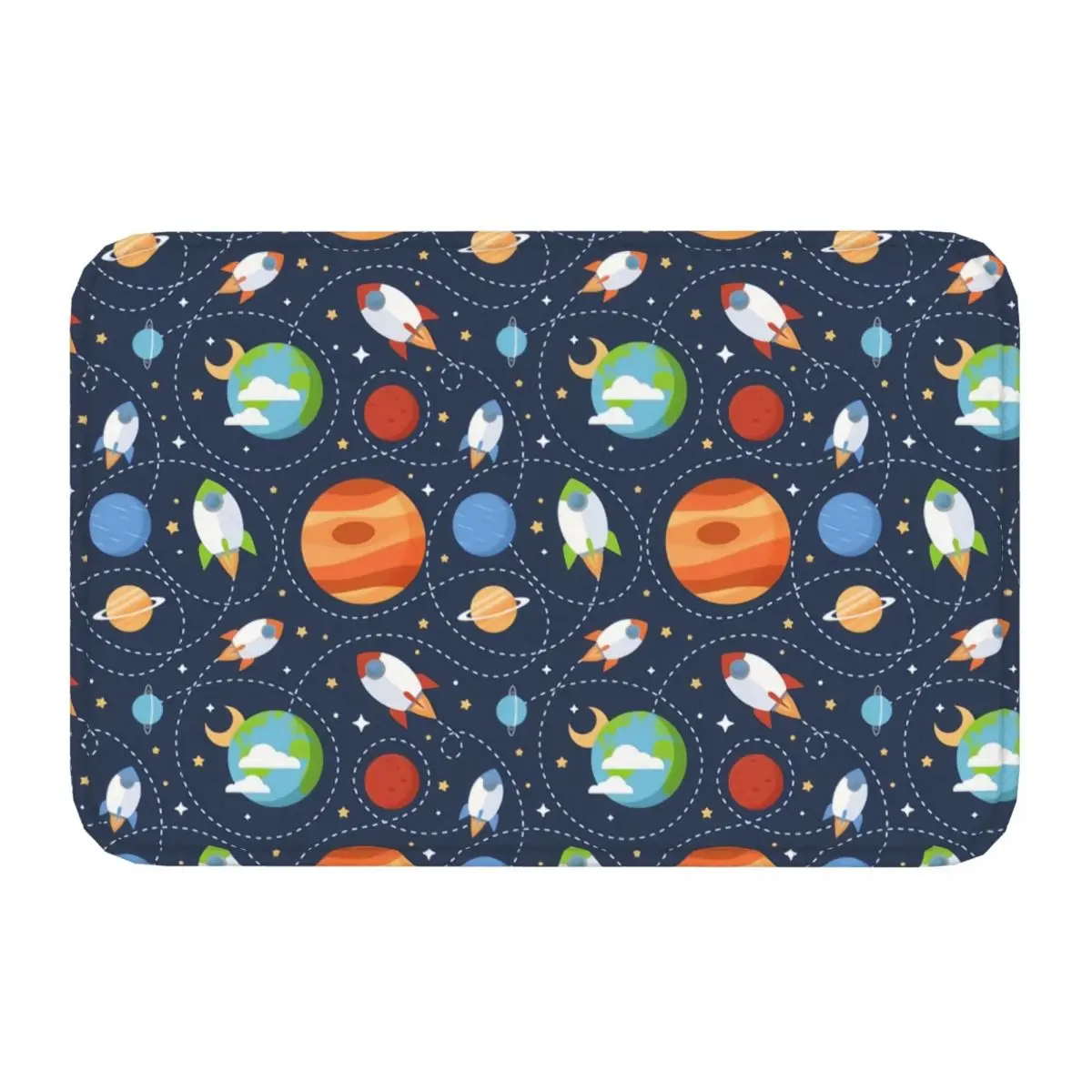 Cartoon Space Pattern With Rockets Planets Doormat Anti-Slip Entrance Kitchen Bath Door Floor Mats Garage Carpet Rug