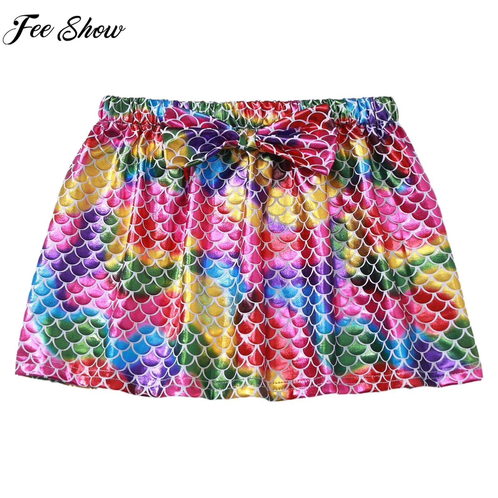 Kids Girls Fashion Casual Shiny Fish Scale Gradient Color Skirt Carnival Theme Party School Show Stage Performance Costume
