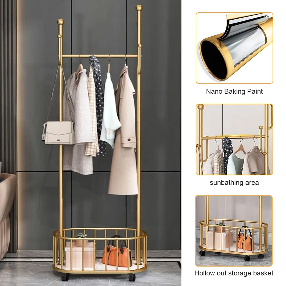 

Вешалка для одежды с корзиной, передвижная стойка для одежды на колесиках для пальто, юбок, рубашек, свитеров