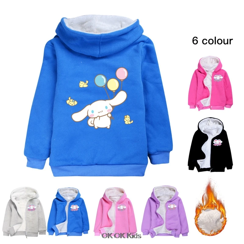 1-15 Years Old Miniso Cinnamoroll Cosplay Children's Hoodie Zippered Cardigan Jacket Cute Thickened Cotton Halloween Party Tops