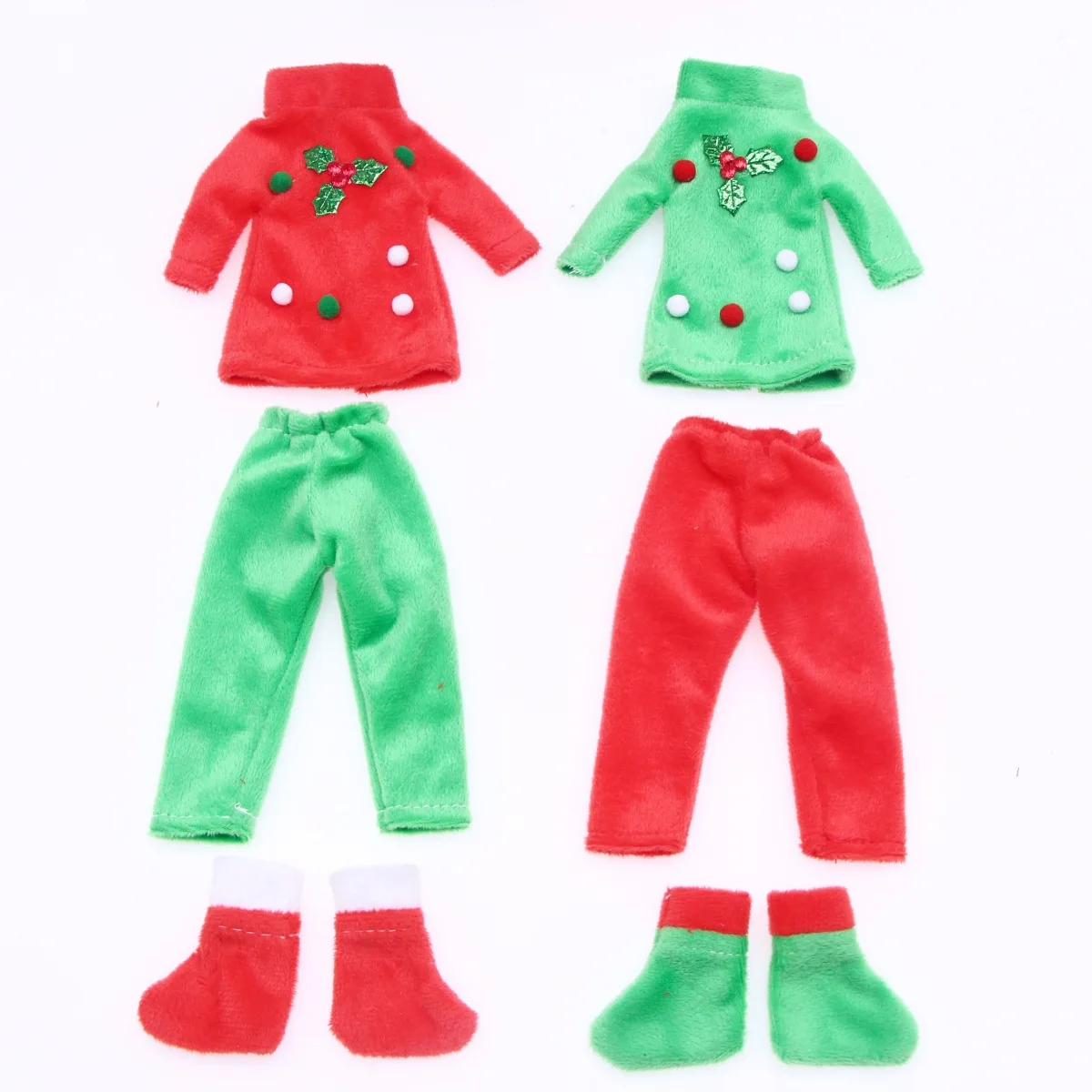 Cross-border explosion Baby Elf Christmas bookshelf elf clothes set small cloth mini bathrobe pants socks