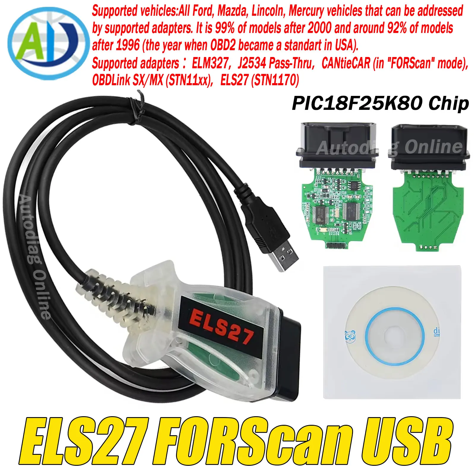 

OBD2 ELS27 FORScan USB PIC18F25K80 Vehicle OBDII Code Reader Multi-Language For Ford/Mazda/Lincoln/Mercury with ELM327 Scanner