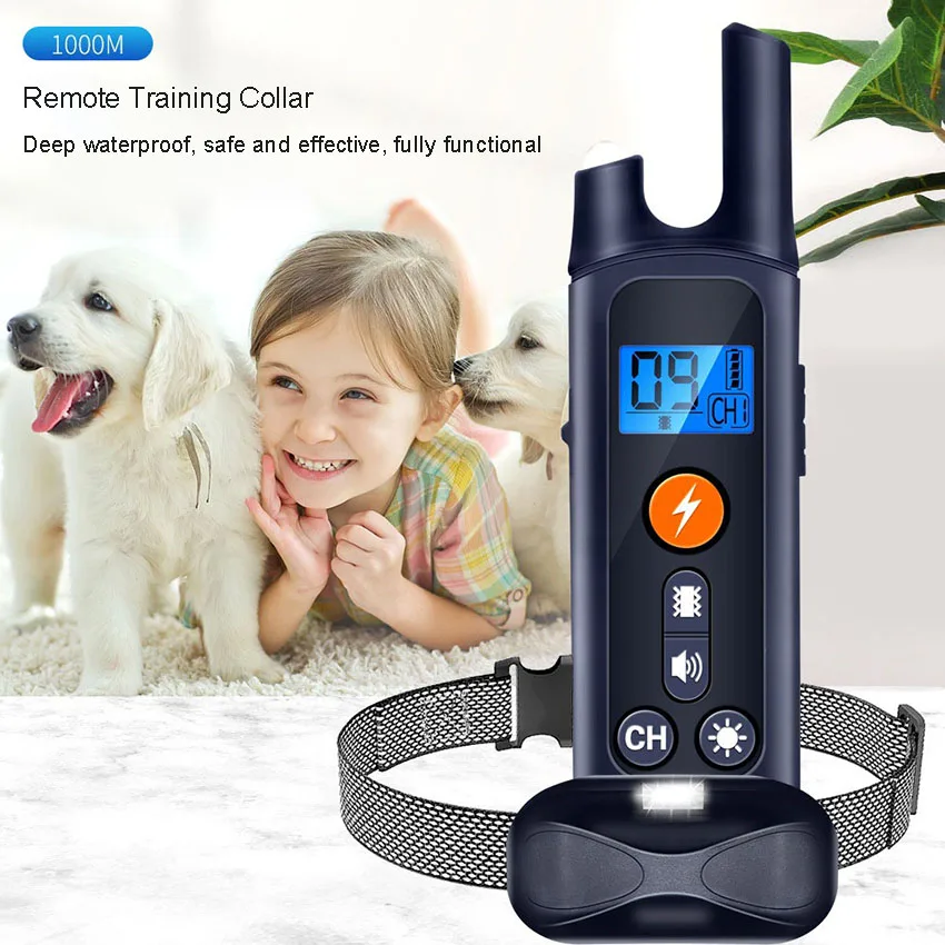 Intelligent Dog Barking Stopper Remote Electric Shock Pet Collar Electronic Dog Trainer Rechargeable 1000m