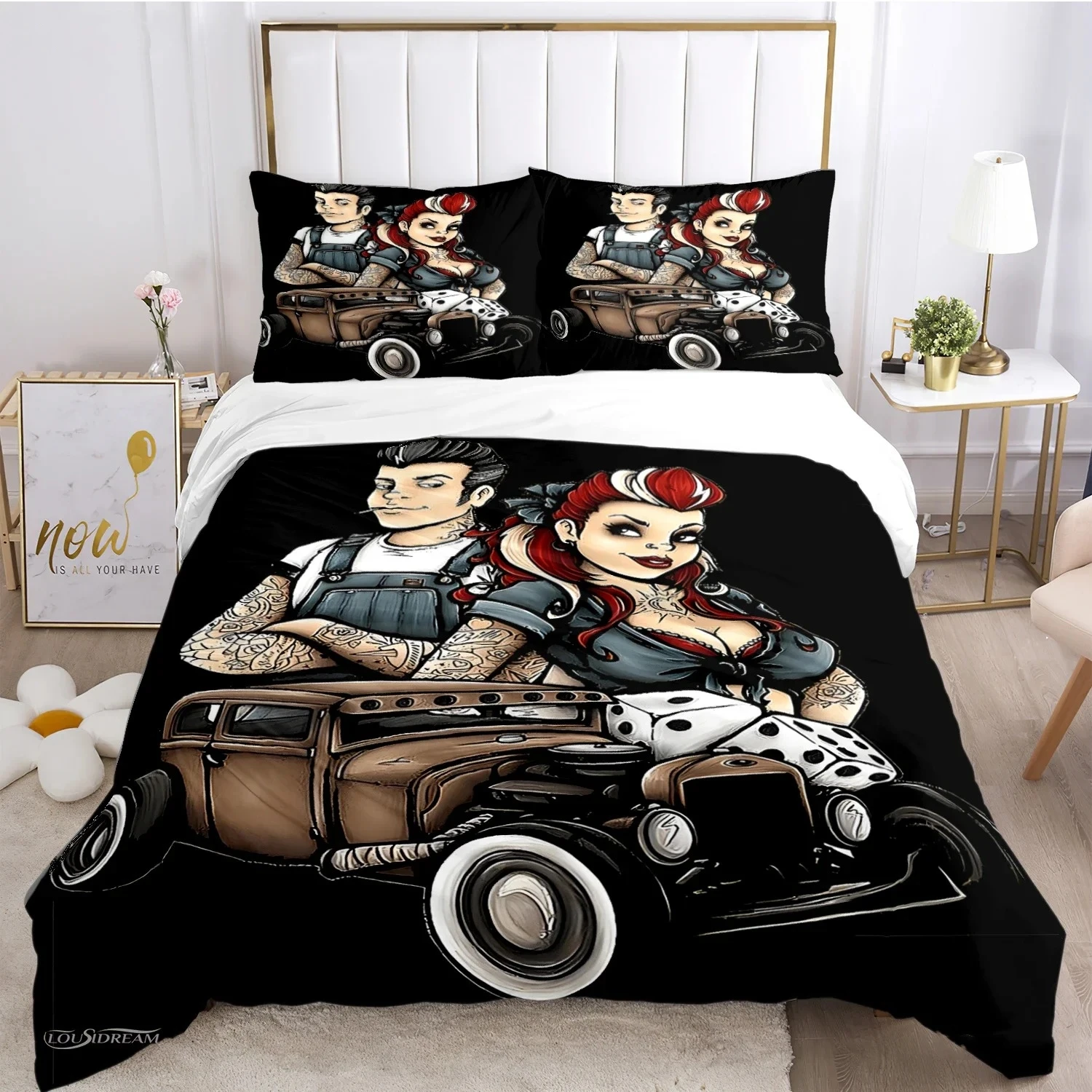 

Rockabilly Hip Hop Music All Season Duvet Cover Comforter Bedding sets Soft Quilt Cover and Pillowcases SingleDoubleQueenKing