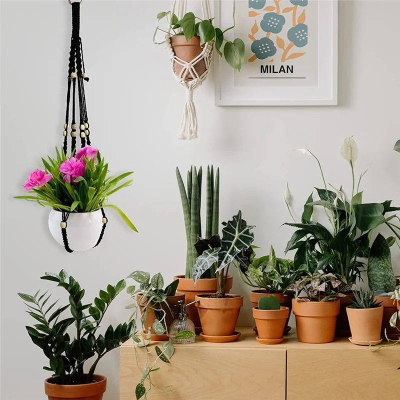 MLGB-Plant Hangers 6Pack Hanging Planters For Indoor Plants W/Hangers Kit Handmade Macromay Plant Hangers Indoor Flower Pots