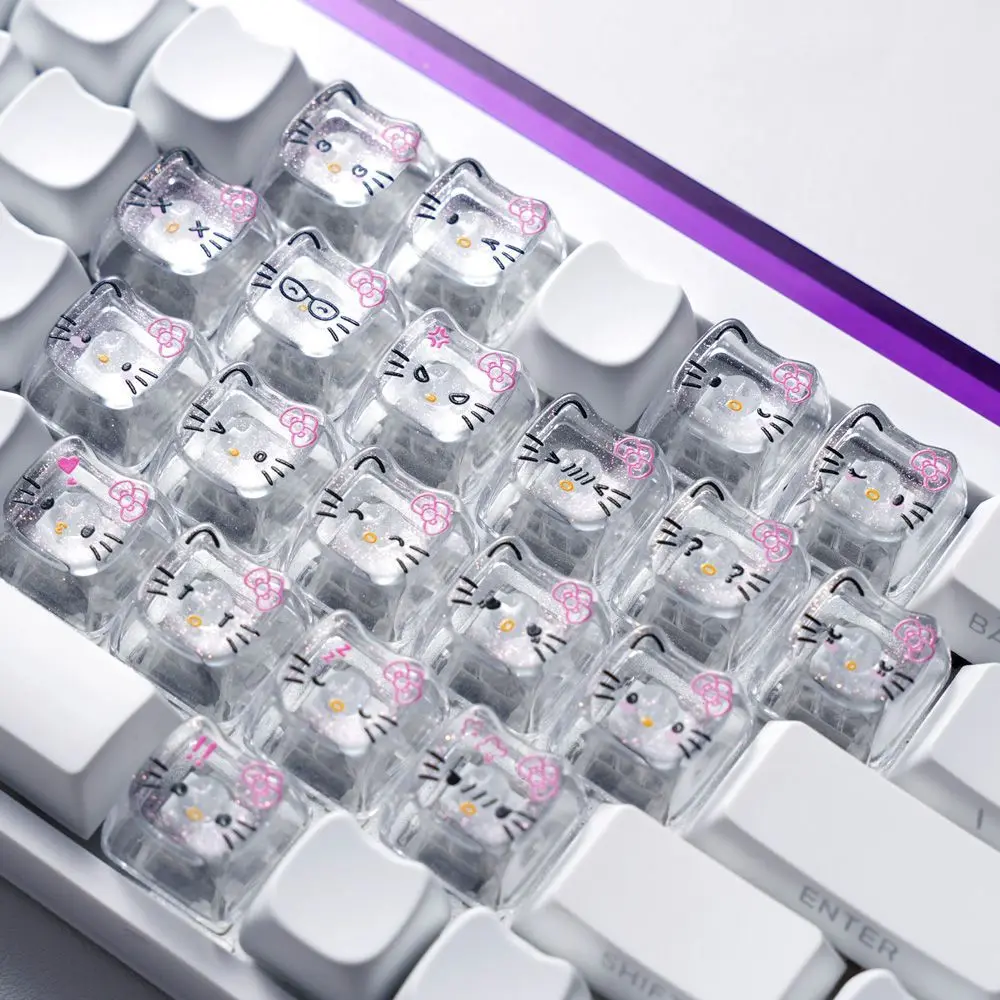 

21-клавишные персонализированные колпачки для ключей с кристаллами Hello Kitty, милый кот в форме сердца, прозрачный колпачок с подсветкой, мультяшный колпачок для ключей с профилем MAO «сделай сам»