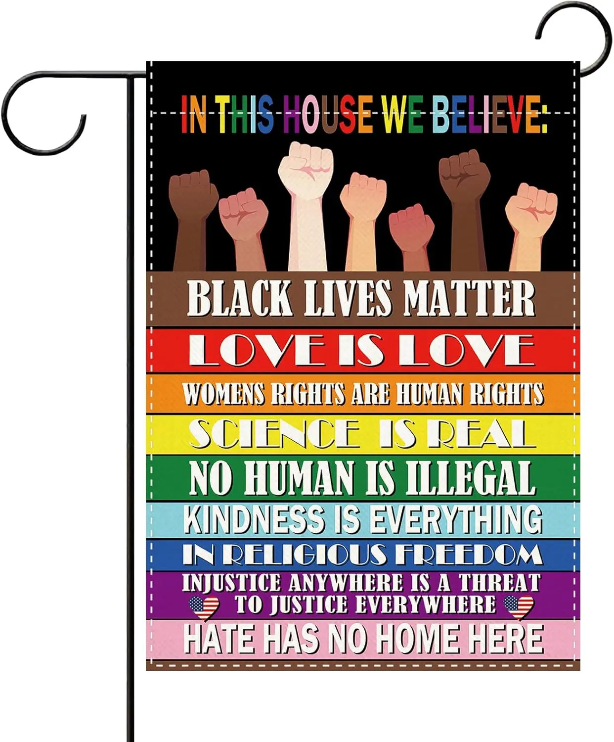 Equality in This House We Believe Garden Flag, Pride Rainbow Black Lives Matter Human Right Small Yard Outside Decoration, L MMZ