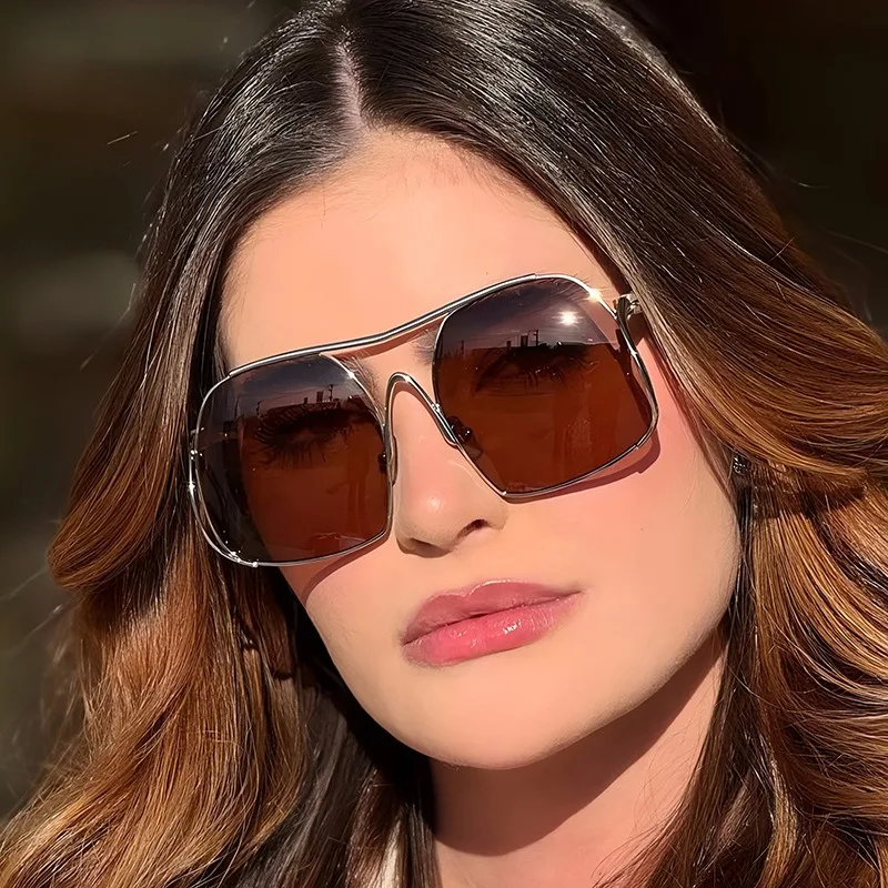 Lunettes de soleil surdimensionnées polygone pour femmes et hommes, marque de luxe en métal, personnalité d'extérieur rétro, Uv400