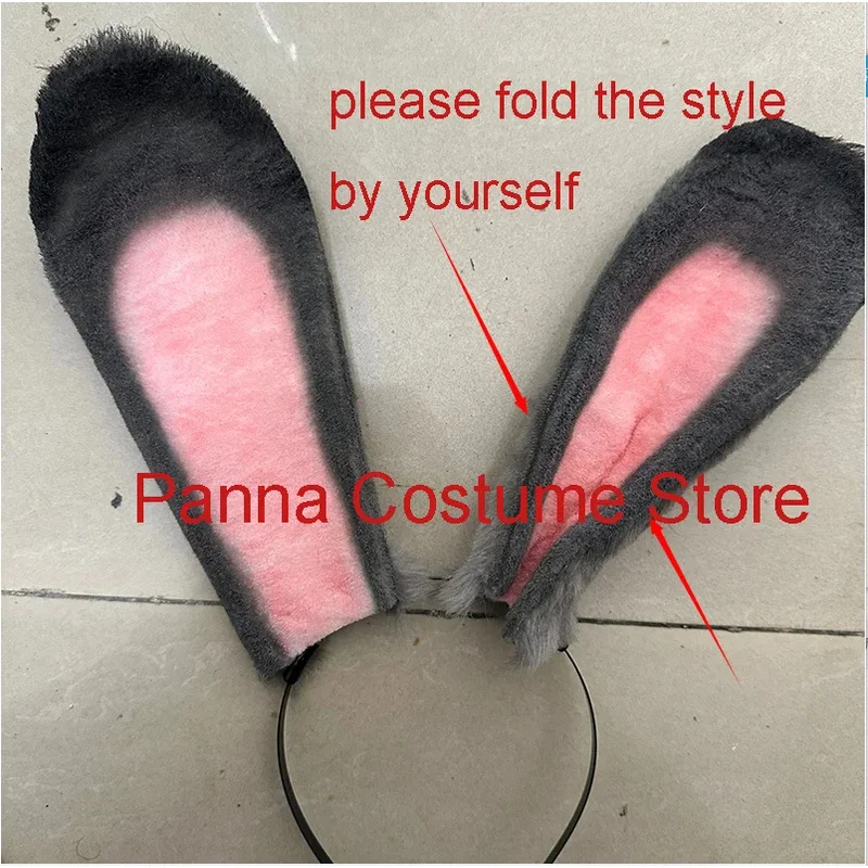 HN8 tocado de Cosplay de conejo gris, diademas de orejas largas de felpa de Navidad para niña Lolita, diadema de Halloween, fiesta de disfraces) 4Dc