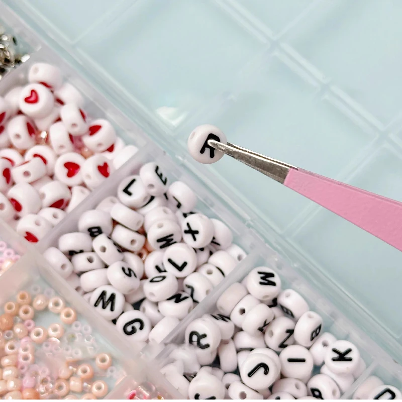 Juego de 7 piezas rosa para principiantes, juego de herramientas para encordar cuentas hechas a mano con alicates puntiagudos y alicates redondos