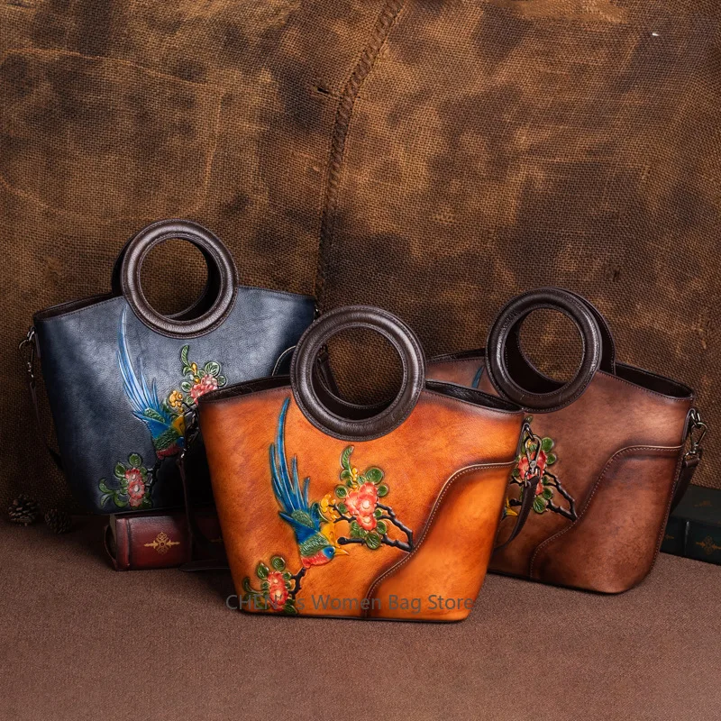 

Винтажные сумки из коровьей кожи с тиснением, женская сумка, модная женская сумка из натуральной яловой кожи, большие вместительные сумки на плечо с цветочным принтом