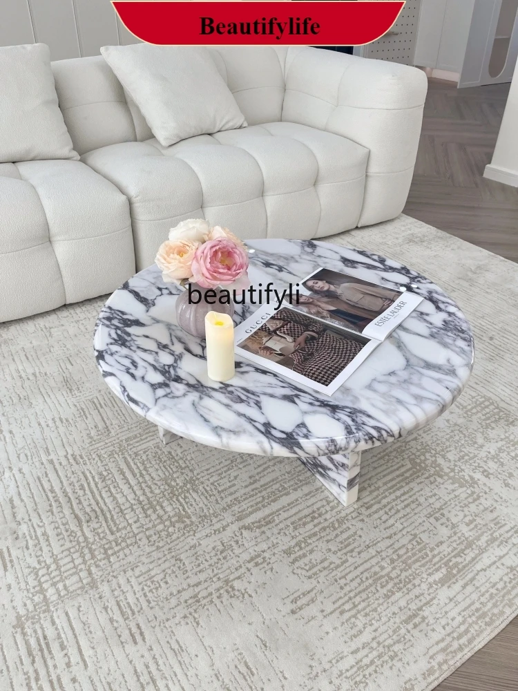 

French marble round coffee table side table small apartment living room Italian designer cream style light luxury coffee table G