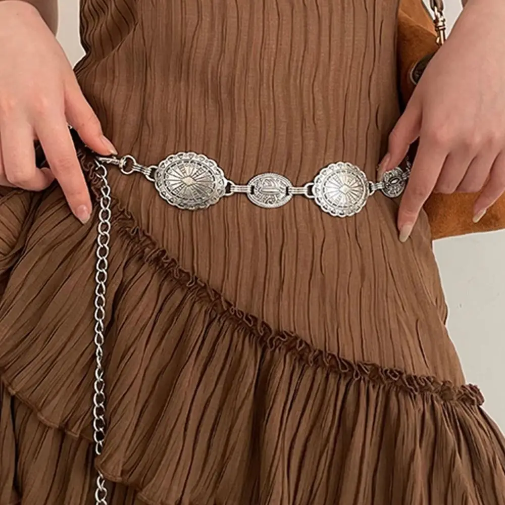 Vintage Belly Chain Bohemian Waist Chains Oval Ethnic Style Dress Belt Chains Jewelry Gold Tassel Body Chain Women