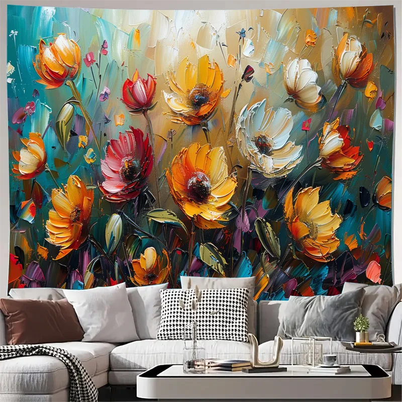 Gorgeous Abstract Floral Tapestry Wall Hanging Boho Botanical Art Print for Modern Luxury Home Decor Accent Piece Living Room Be