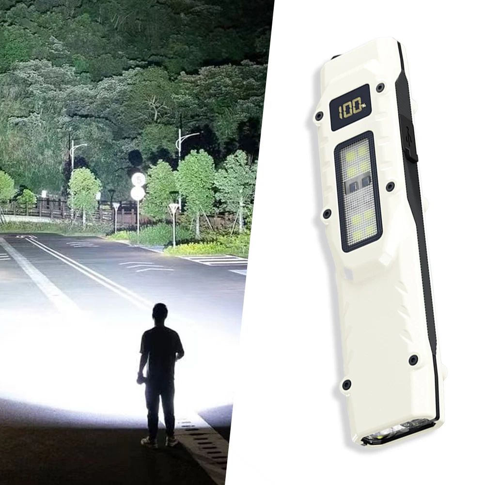 مصباح يدوي LED USB-C قابل لإعادة الشحن مع شاشة LED رقمية خفيفة الوزن ومفتاح مزدوج لحالات الطوارئ المنزلية الخارجية #4