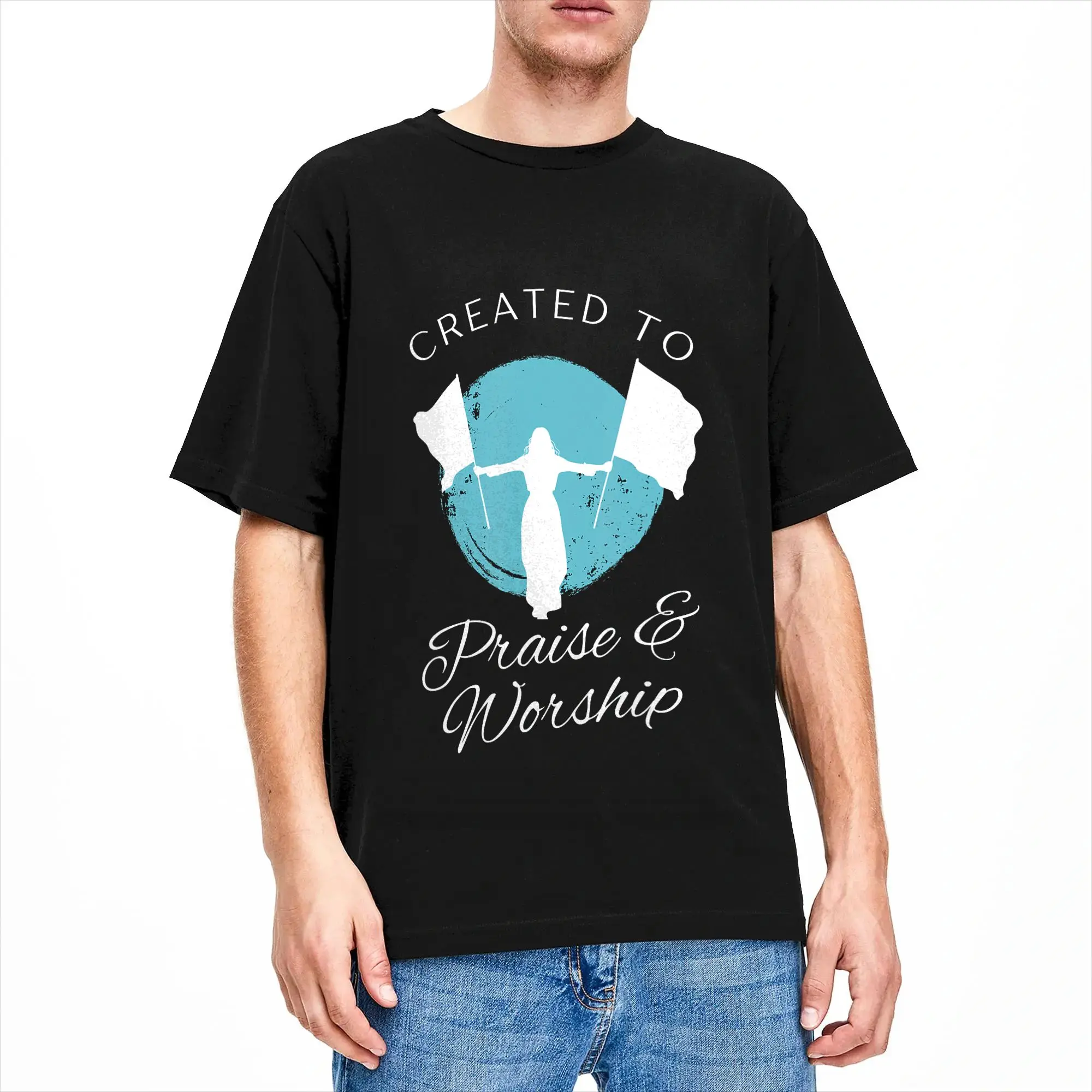 Created to Praise and Worship Christian Flag Dance Ministry T Shirt Summer Cotton T Shirts Men Tshirt Short-Sleeved Vintage Tees