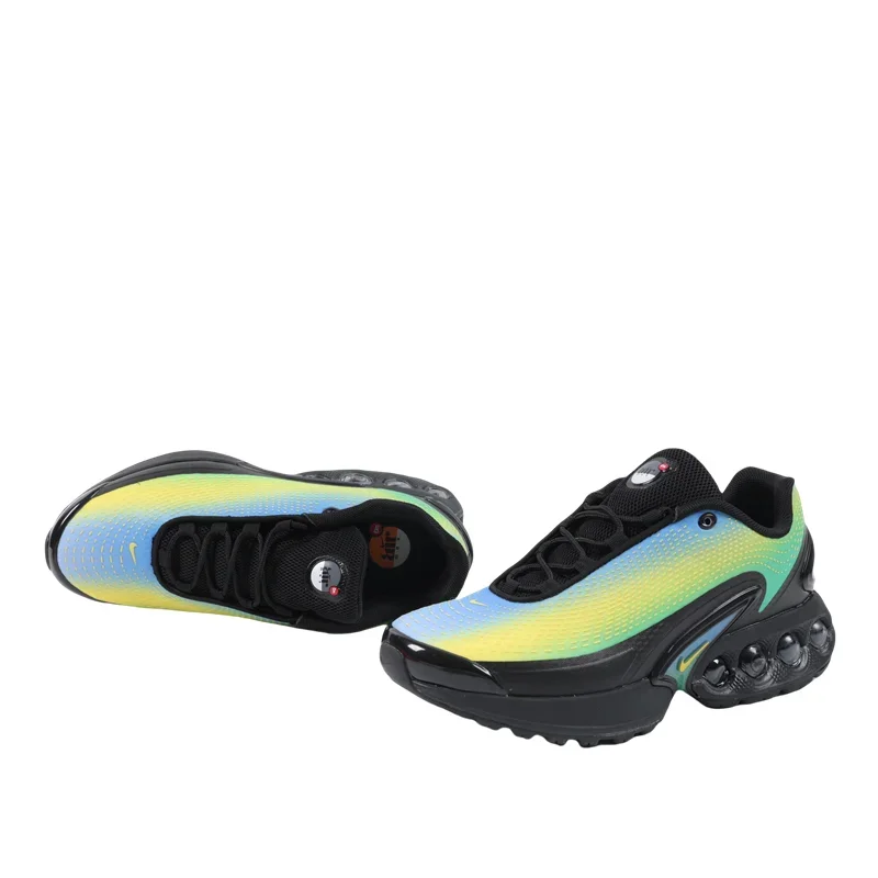 

Nike Air Max DN Мужчины Женщины Сине-желто-зеленые Нескользящие сетчатые дышащие повседневные кроссовки с низким берцем на воздушной подушке