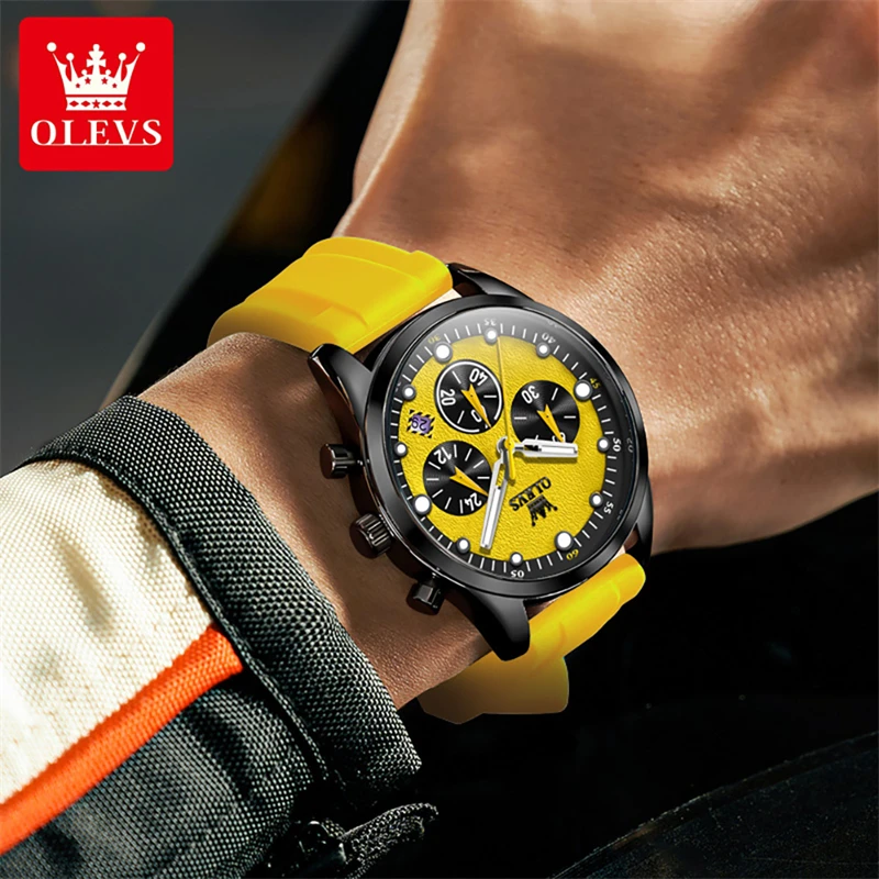 OLEVS Luxury Quartz watch for Men Multi Sport Rubber Strap Watch Waterproof Luminous