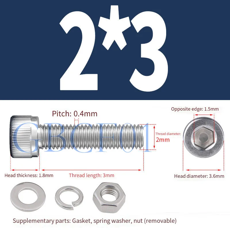 Hex Hexagon Socket Cap Head Sems Screw with Washer Spring Gasket Assemble Stainless Steel Bolt M2-M16 Large Full Extension Screw