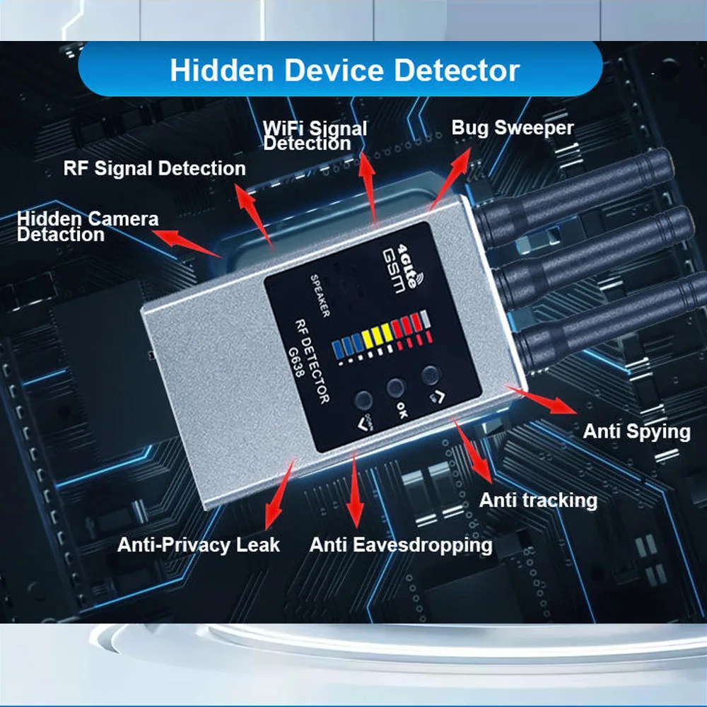 Detector de escuchas telefónicas espía RF, rastreador GPS de Audio GSM, buscador de cámara oculta, escáner IR, dispositivos de hacking, rastreador gps, detección de señal