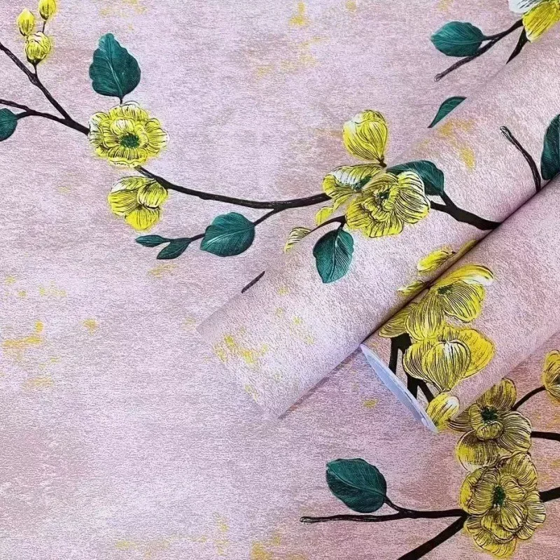 Plum blossom self-adhesive wallpaper, TV background, non-woven fabric wallpaper, bedroom three-dimensional wall sticker