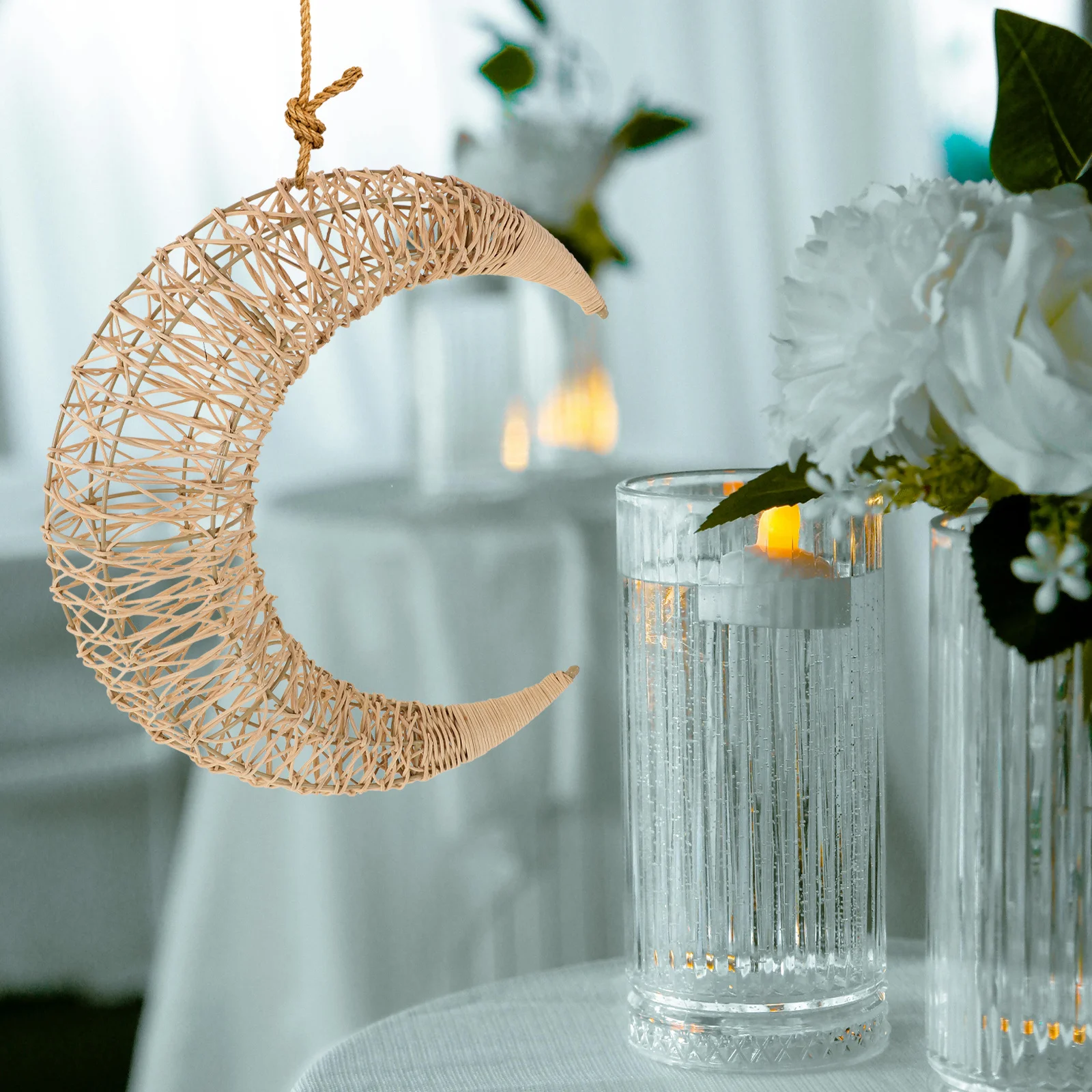 

Rattan Moon Pendant Home Decor Crafts New Year Flower Wreath Hanging Diy Frame Household