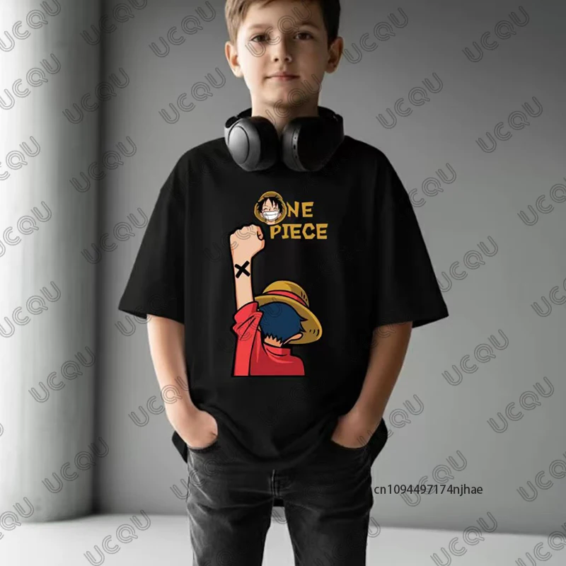 

2026 Hot One Piece Luffy Anime Graphic Print Cotton T-shirt For Children Summer Sports Short Sleeve Tees Casual Kids/Adult Tops