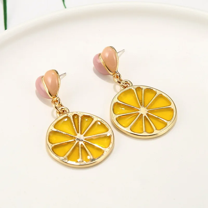 Lemon fruit pendant earrings women's summer small fresh fashion earrings Internet celebrity explosion temperament stud earrings