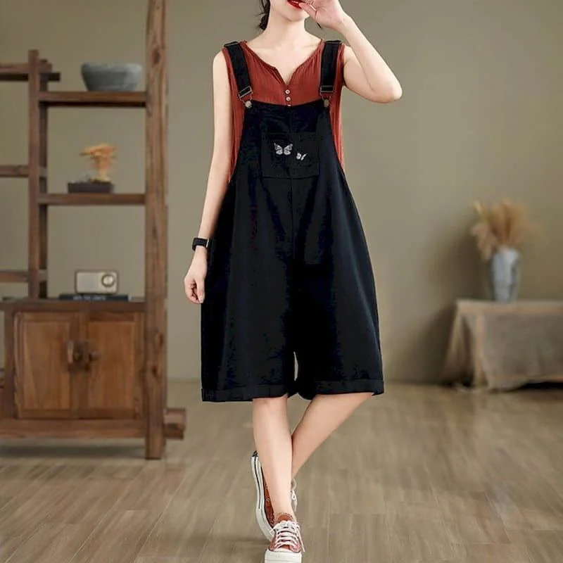 

Denim Jumpsuits for Women Vintage Korean Style One Piece Outfit Casual Loose Rompers Wide Leg Jeans Summer New Women Clothing