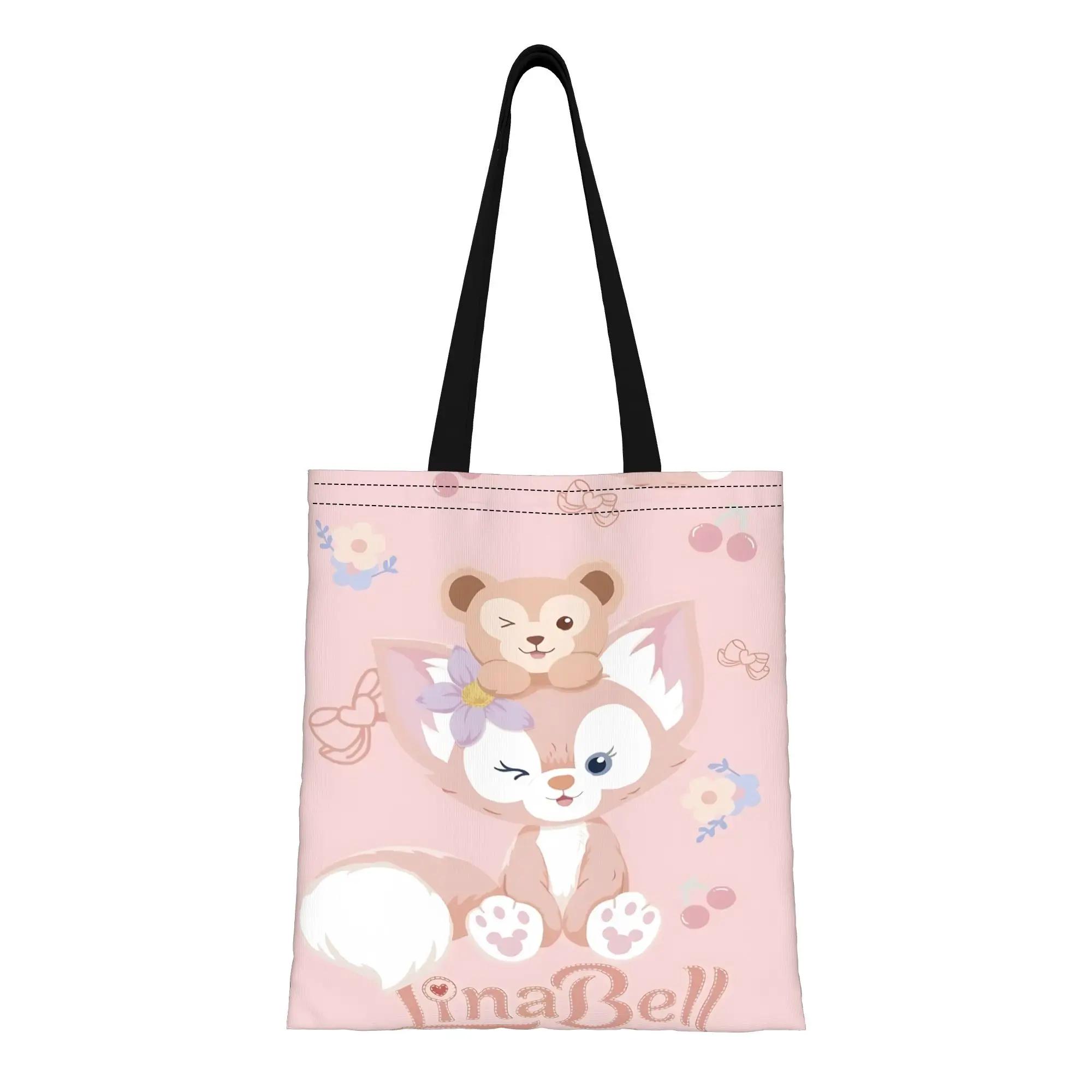 

1PC Valentine's Day Disney Cartoon Duffy and friends Reusable Double Sided Canvas Tote Bag Shoulder LinaBell Pink fox Handbag