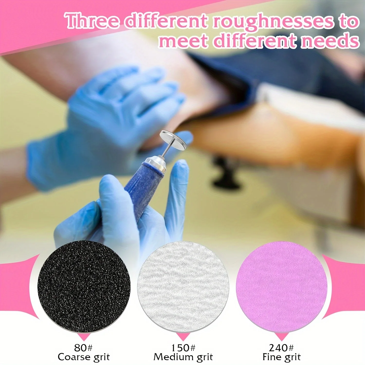 Bandeja de papel de lija de 60 piezas con taladro de uñas de metal de 0,98 pulgadas - Reemplazo de taladro de uñas con bandeja de papel de lija para pedicura y manicura