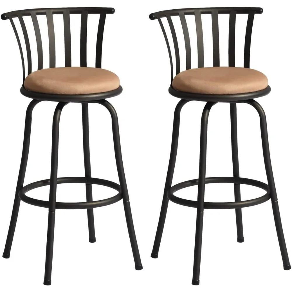 

FurnitureR 24 INCH Country Style Industrial Counter Bar Stools Set of 2, Swivel Barstools with Metal Back, with Fabric Seat