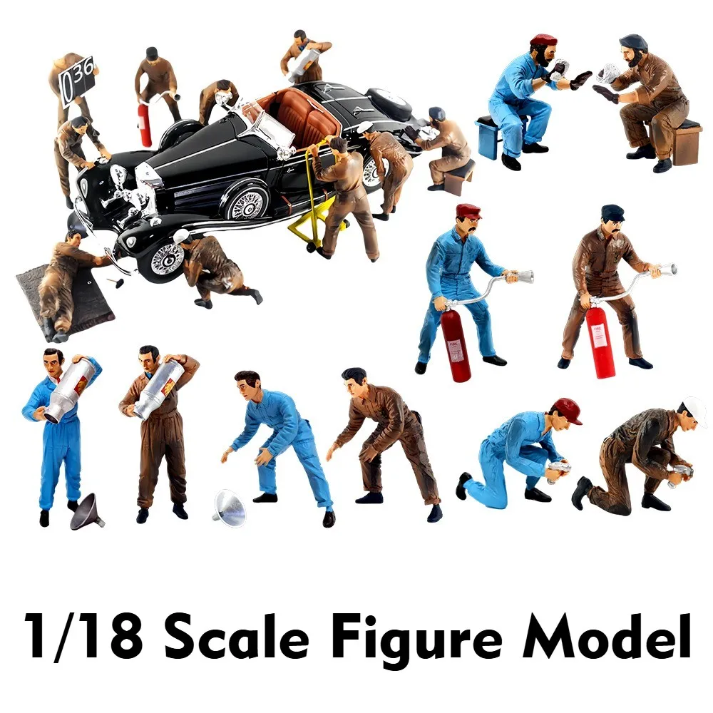 Diorama 1/18 Maintenance Worker Figurine Model Repair Workshop Scene Garage Model Accessories Prop