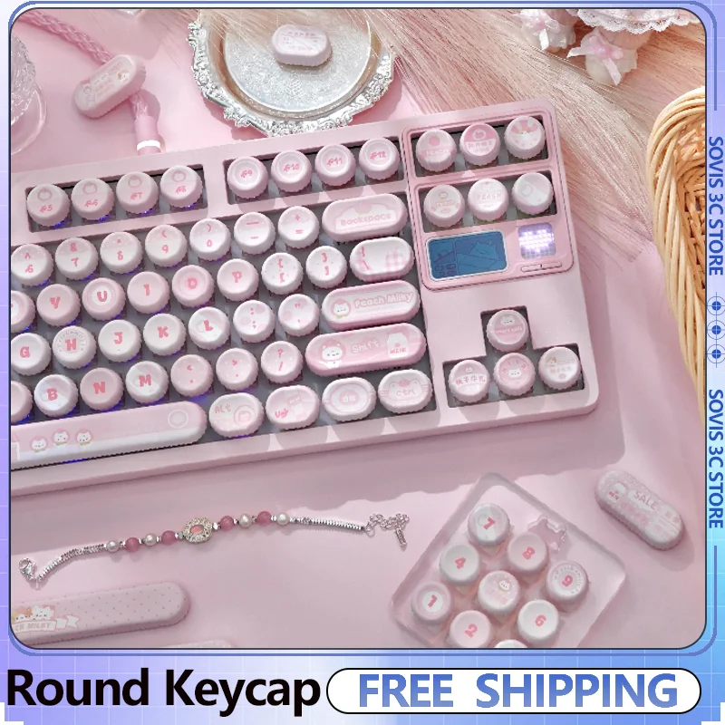 

White Peach Milk Keycap Set Pbt Sublimation NOG Profile Anime Keycaps Custom Pink Key Caps DIY Mechanical Keyboard MX Switch