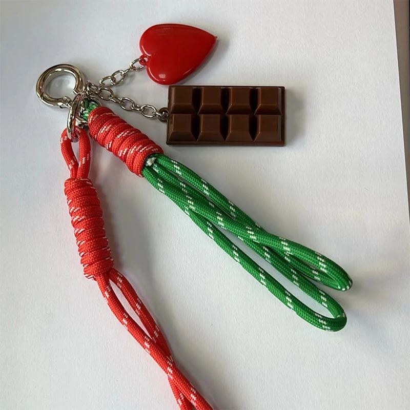 Creative Heart Bag Pendant Mobile Phone Lanyard Colorful Braided Rope Keychain Pendant Backpack Decor Accessories