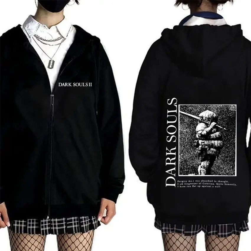 

Game Dark Souls Siegmeyer of Catarina Graphic Zipper Hoodie Men Women 90s Gothic Rock Jacket Men's Punk Oversized Zip Up Hoodies