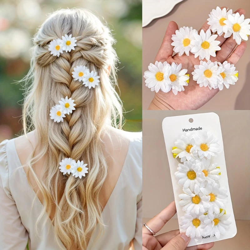8pcs Fairy daisy flower hair clip, elegant floral hair accessory, suitable for wearing in spring, summer, and daily life