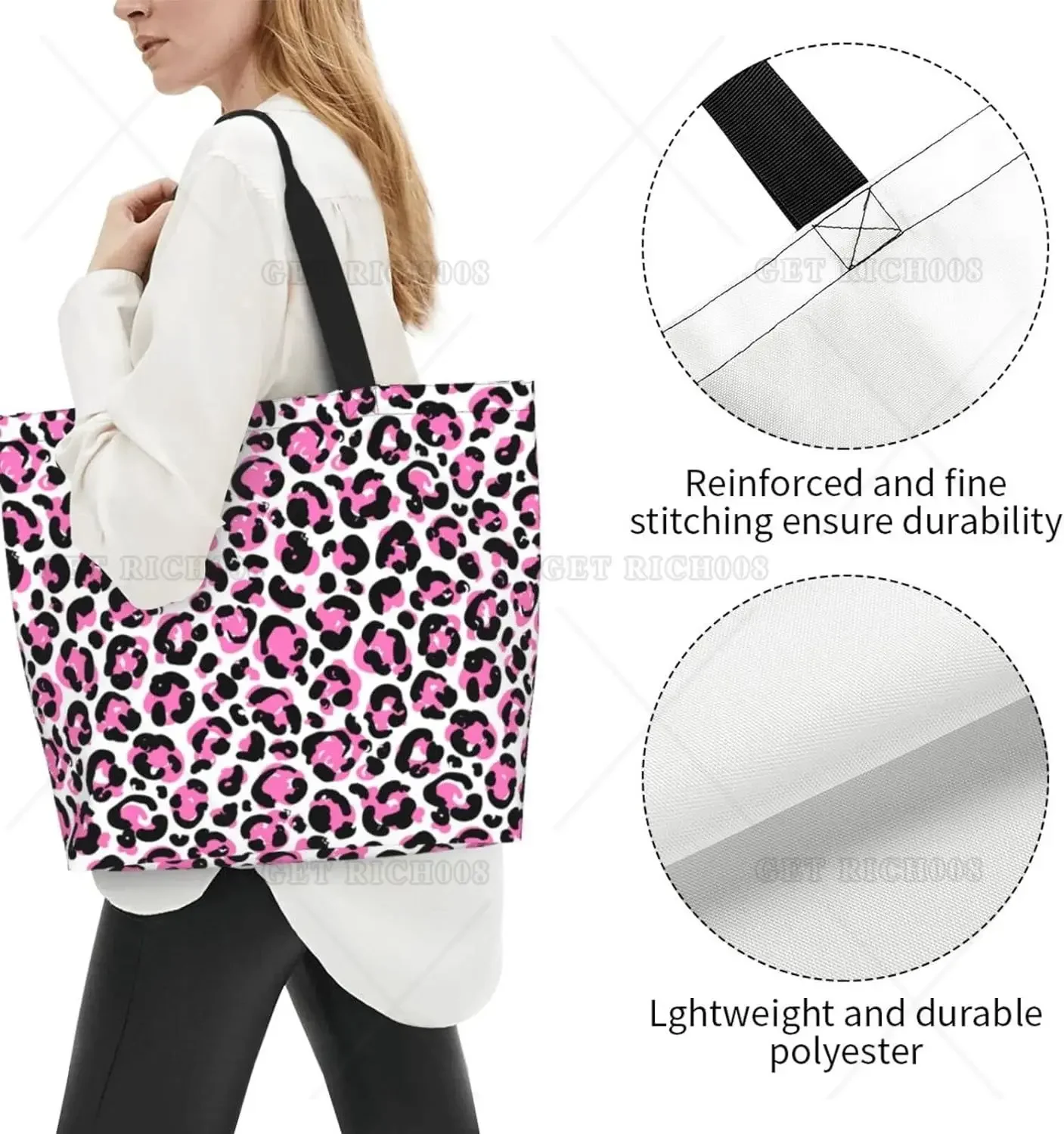 Pink Leopard Print Tote Bag Casual Shoulder Bag Handbag Reusable Shopping Work Travel Grocery Bag Tote Gifts for Women