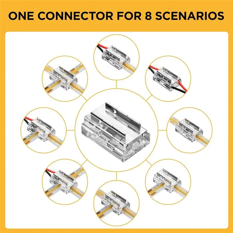 20-Set LED Strip Connector Kit For 8Mm 2-Pin COB/SMD 2835/3528: Straight, Corner Pieces, And Wire Transitions Included