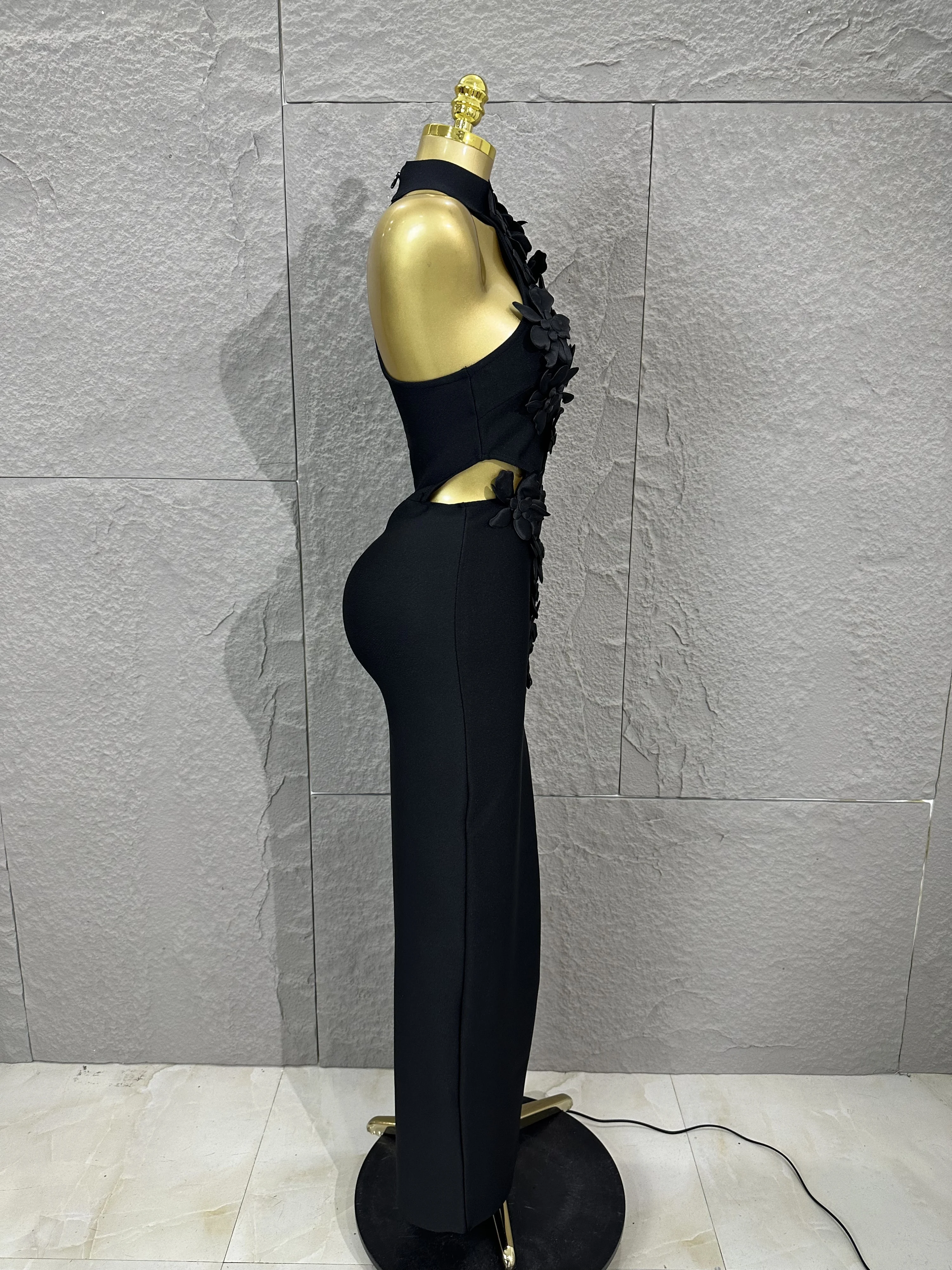 Luksusowa Impreza Urodzinowa Elegancka Dzianinowa Odzież Sukienka dla Gościa Kobiety Seksowna Bez Rękawów Kwiatowa Midi Rozcięcie Obcisła Sukienka Bandage