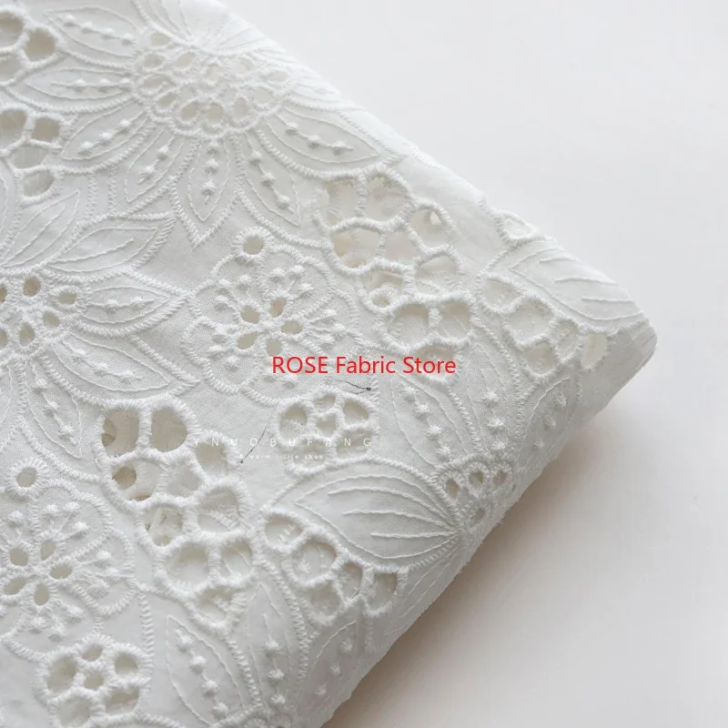 

White Cotton Fabric with Hollow Embroidery and Water Soluble Material for Clothes, Shirts, Dresses, and Tablecloths