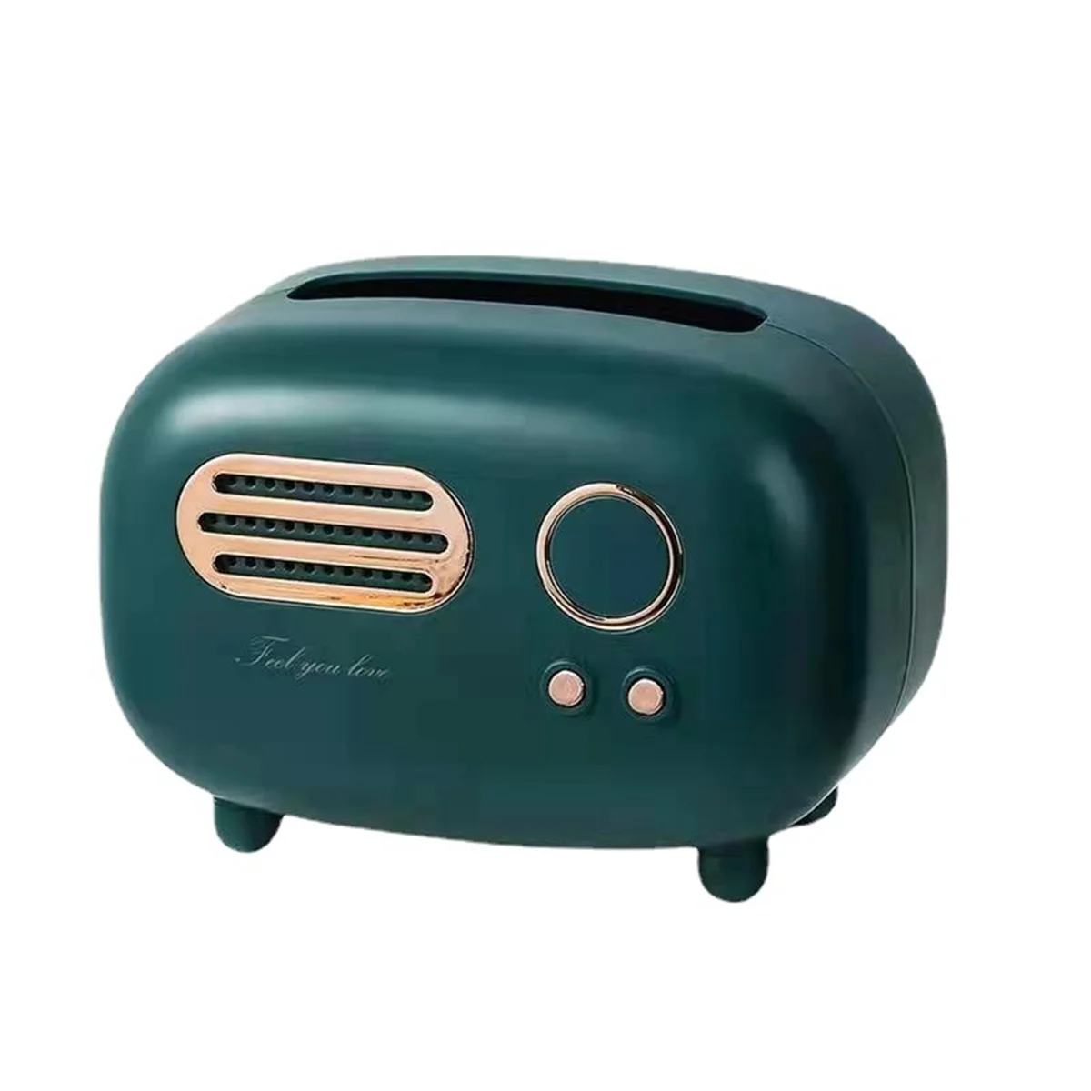 Retro Radio Shape Tissue Cover Box for Kitchen, Bathroom Vanity Countertops, Night Stands, Desks and Tables, Green