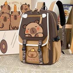 Cute Capybara zaino impermeabile zaino Multi-scomparto di grande capacità borsa da scuola con stampa animalier Capybara peluche incluso