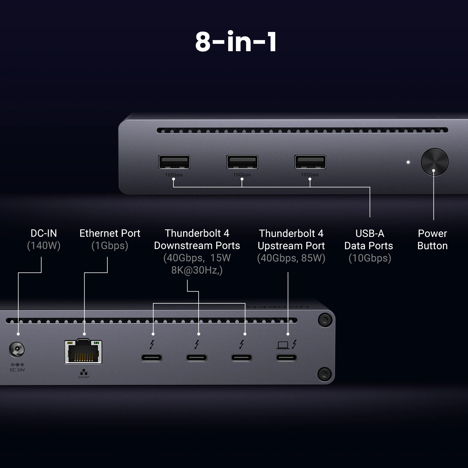 Imagem -02 - Estação de Acoplamento Ugreen Thunderbolt4 em Hub de 40 Gbps com 3xthunderbolt Dual 4k60hz Único 8k30hz 1000mbps para Laptop Macbook