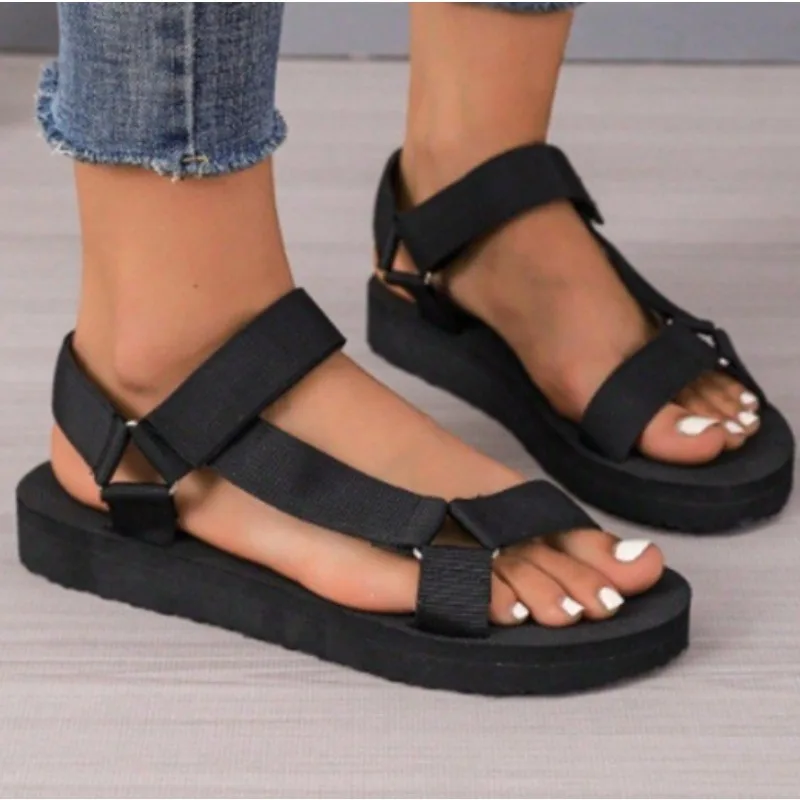 New Female Shoes on Sale Fashion Summer Outdoor Women's Sandals Solid Open Toe Low-heeled Roman Casual Beach Sandals Women