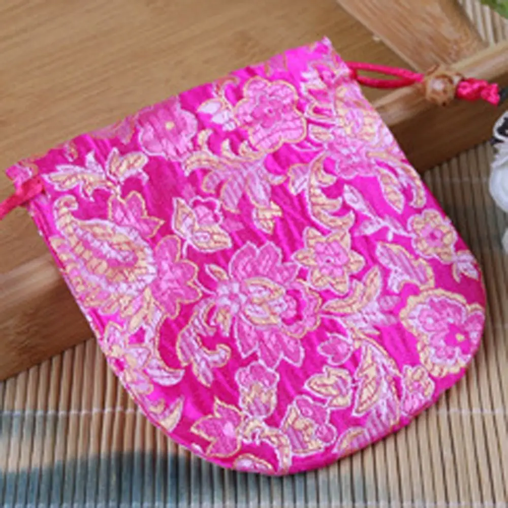Floral Embroidery Flower Drawstring Bag Jewelry Packing Bag Beaded Canvas Flower Handbag Large Capacity Ethnic Style