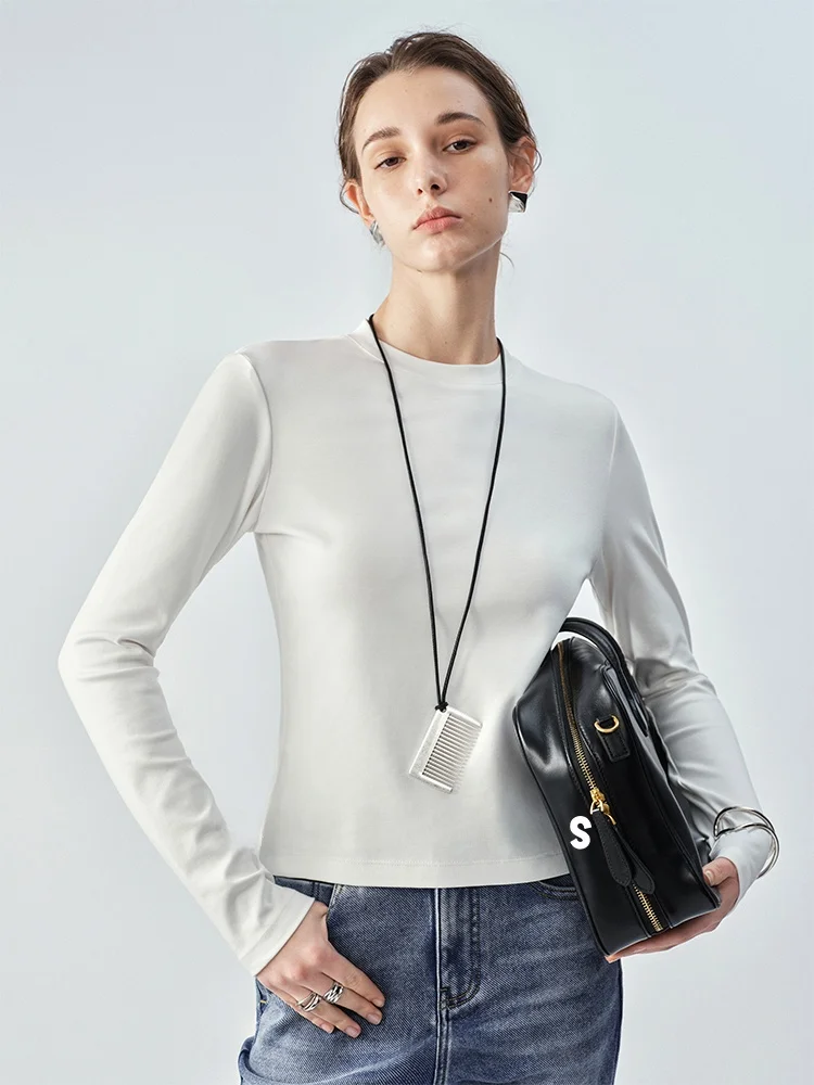 

Футболка Slim Fit с длинным рукавом и круглым вырезом SVLI, универсальный базовый слой, повседневная, из чистого хлопка, весенняя коллекция