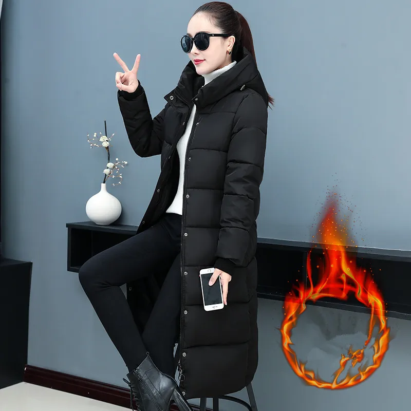 New Winter Korean Slim Fit Fashion Hooded Versatile Cotton Jacket Women Mid To Long Length Over Knee Thick Warm Down Cotton Coat