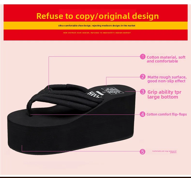 Leichte Keilabsatz-Flip-Flops für Damen, Modische Zehensteg-Plattform-Sandalen, Damen-Sommer-Sandalen mit dicker Sohle, rutschfeste Strandsandalen – Detail 2
