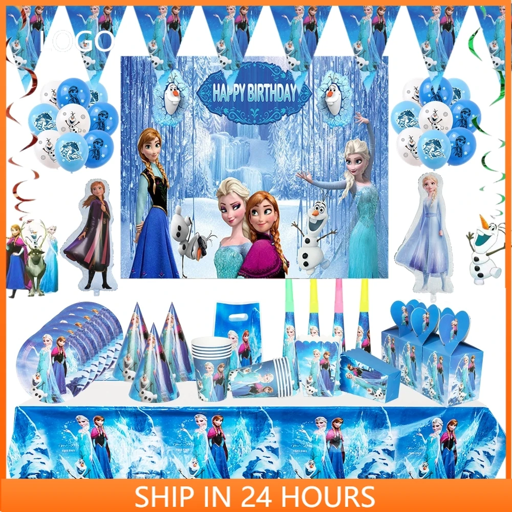 Frozen Anna Elsa Princess Birthday Party Decorations Balloon Kids Disposable Tableware Gift Bag Cup Baby Shower Supplies Event